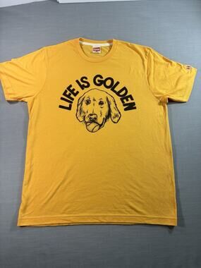 Homage Life Is Golden T-Shirt Men’s M Yellow Golden Retriever Graphic Tee